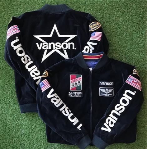 VANSON STAR&FLAG刺繍 別珍×レーヨンサテンリバーシブルスカジャン