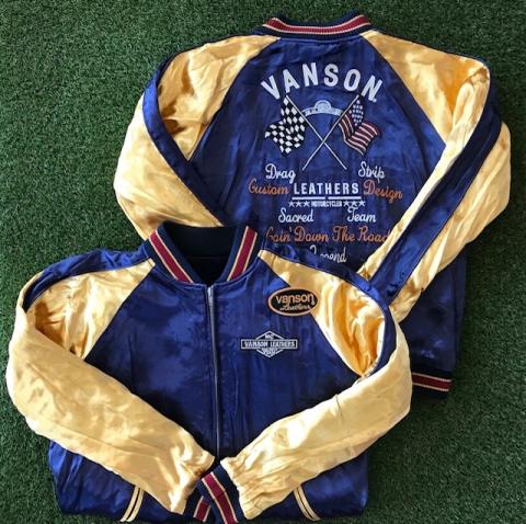 VANSON STAR&FLAG刺繍 別珍×レーヨンサテンリバーシブルスカジャン