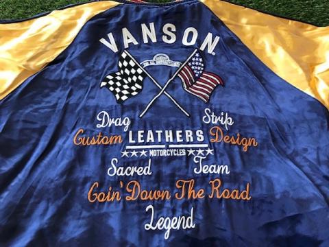 VANSON STAR&FLAG刺繍 別珍×レーヨンサテンリバーシブルスカジャン