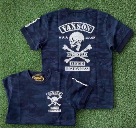 VANSON　クロスボーンスカル サーマル半袖Tシャツ BLK×CAMO