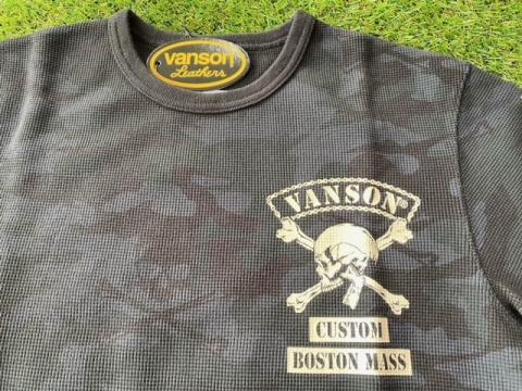 VANSON　クロスボーンスカル サーマル半袖Tシャツ BLK×CAMO