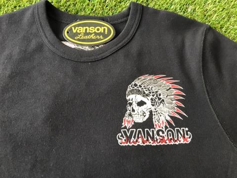 VANSON インディアンスカル　フライス半袖Tシャツ BLACK