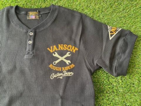 VANSON クロススパナ サーマルヘンリーネックTシャツ BLACK
