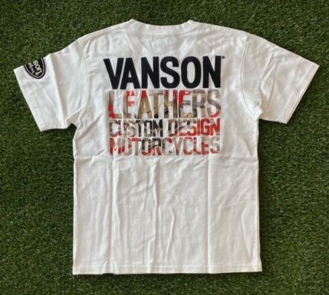 VANSON　フレイムスカルボーン　昇華転写プリント刺繡 半袖Tシャツ　OFF WHITE