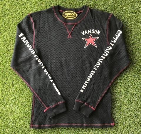 VANSON アイレットサーマル長袖Tシャツ BLK