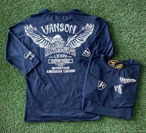 VANSON　フライングイーグル  ドライ6分袖Tシャツ BLACK