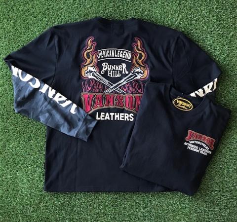 VANSON フェイクレイヤード長袖Tシャツ BLACK