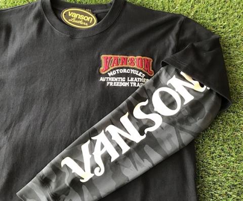 VANSON フェイクレイヤード長袖Tシャツ BLACK
