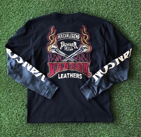 VANSON フェイクレイヤード長袖Tシャツ BLACK