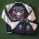 VANSON フライングスカル×ファイヤーパターン　レーヨンサテンリバーシブルスカジャン