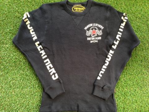 VANSON アイレットワッフル長袖Tシャツ BLK