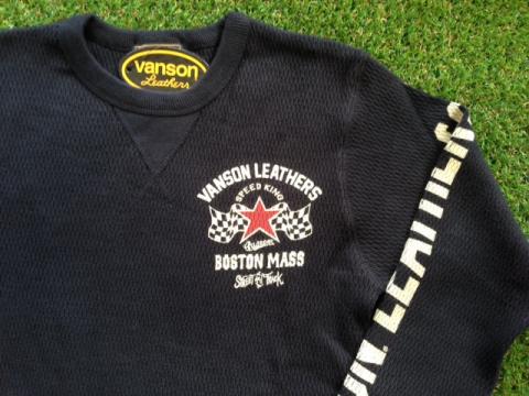 VANSON アイレットワッフル長袖Tシャツ BLK