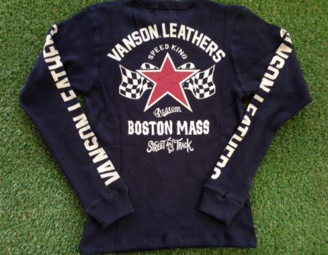 VANSON アイレットワッフル長袖Tシャツ BLK