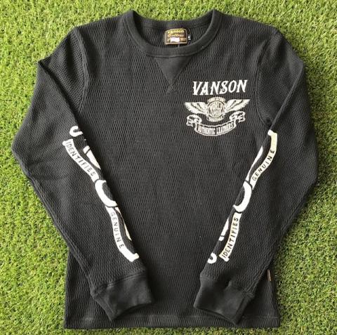 VANSON アイレットワッフル長袖Tシャツ BLK