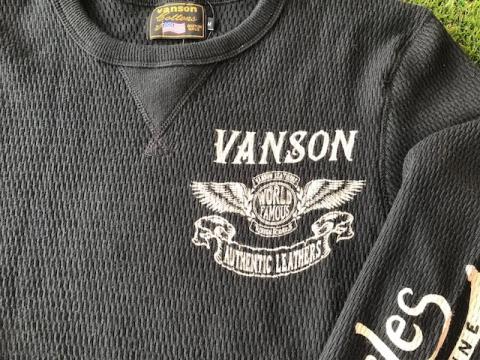 VANSON アイレットワッフル長袖Tシャツ BLK