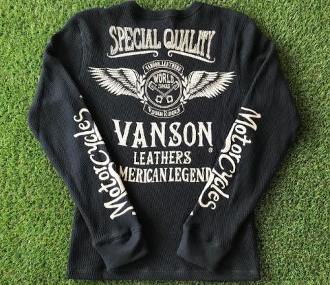 VANSON アイレットワッフル長袖Tシャツ BLK