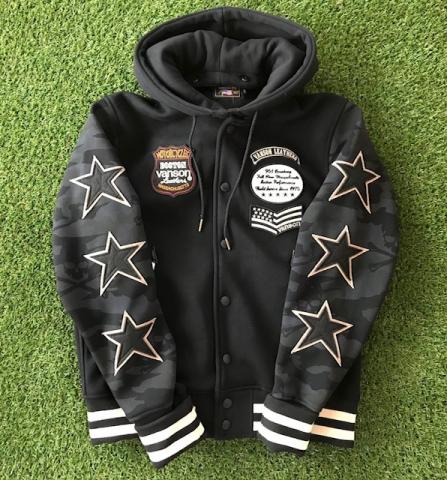 VANSON ワッペン&刺繍　ボンディングスタジアムジャンバー　脱着式フード