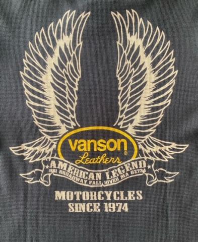 VANSON Flying Wings&オーバルロゴ サーマル6分袖Tシャツ  BLK