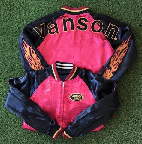 VANSON フライングスカル&LOGO×ファイヤーパターン　レーヨンサテンリバーシブルスカジャン